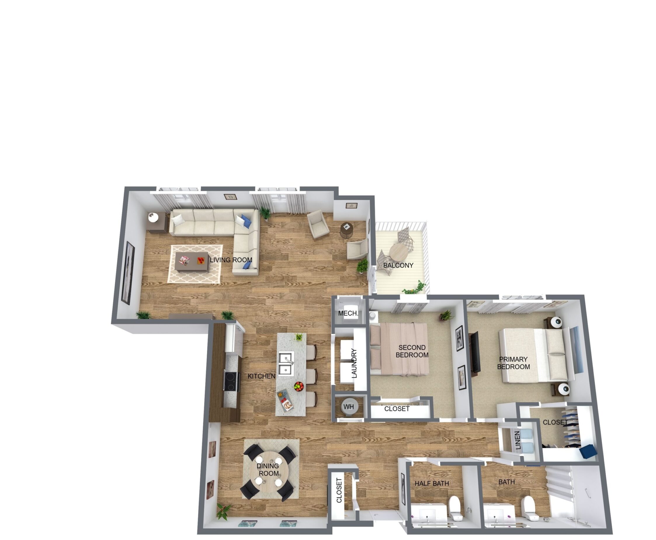 Arbors at Williamsburg - 2.3.1_White Cedar 2 Bed, 1.5 Bath Floor Plan